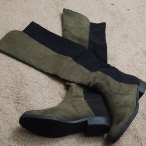 Knee high green riding boots